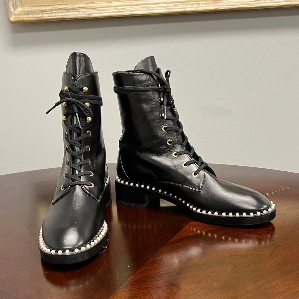 Stuart Weitzman Women's Sondra Faux Pearl Combat Boots